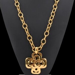 CHANEL Vintage Gold Plated CC Logo Swirl Cross Necklace